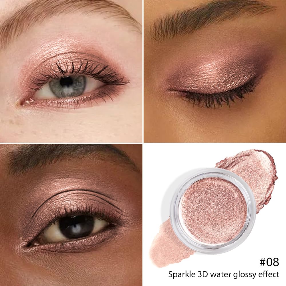 Rose Gold Mousse Single Eyeshadow Palette –Neutral Matte & Shimmer Eyeshadow,Mini Cream Glitter Eye shadow,Long Lasting Highly Pigmented Eye Makeup Compact Travel Siz Eye shadow for Older Women 08#