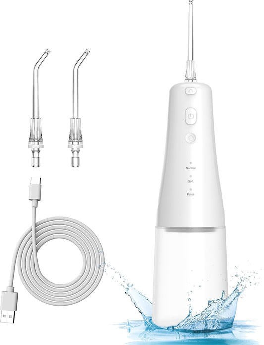 1 PC Water Dental Flosser Cordless for Teeth Cleaning by Omnia ONE | 3 Modes Oral Irrigator with 2 Jet Tips 300ML Braces Flossers Cleaner | Portable IPX7 Waterproof for Home Travel