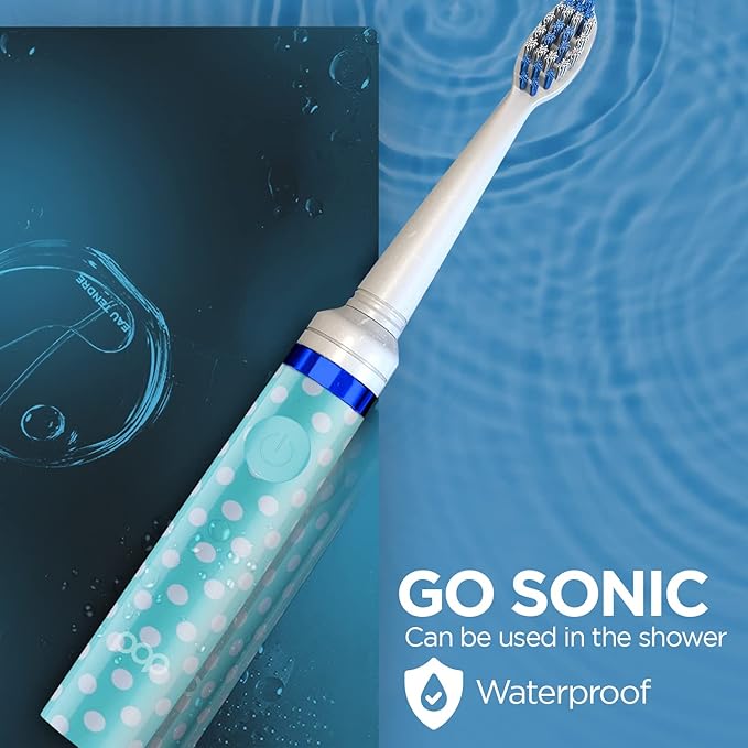 Pop Sonic Electric Toothbrush (Blue Dots) - Travel Toothbrushes w/AAA Battery | Kids Electric Toothbrushes with 2 Speed & 15,000-30,000 Strokes/Minute, Dupont Nylon Bristles