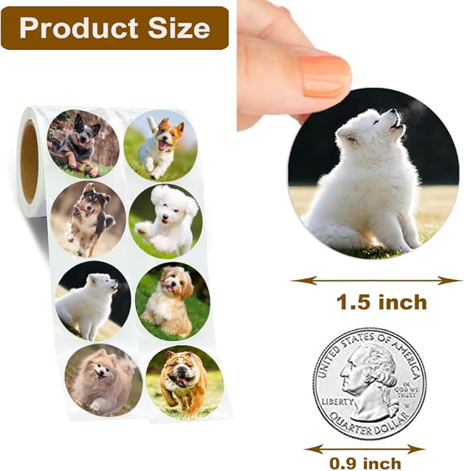 600Pcs Dog Stickers for Kids Teachers 1.5 Inch 16 Styles Dog Stickers for Kids Birthday Party School Reward Giveaways