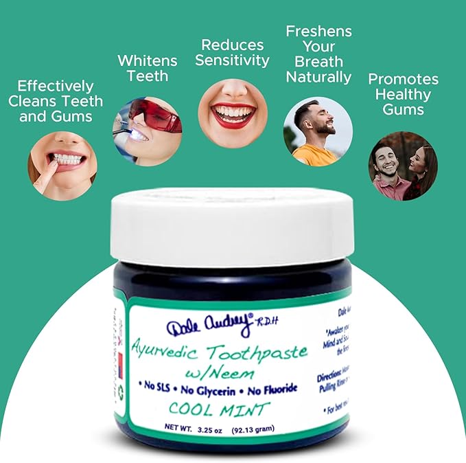 Dale Audrey Ayurvedic Mineralizing Toothpaste for Sensitive Teeth| Organic Refreshing Mint Flavor Teeth Whitening and Fresh Breath | Natural Toothpaste for Gums and Bad Breath(3.25 Oz)