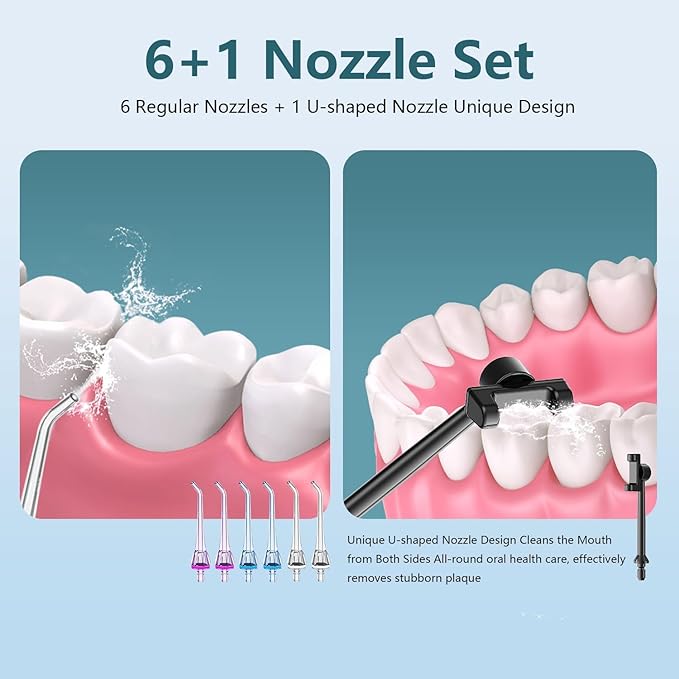 Water Flosser,Water Dental Flosser Pick for Teeth,Grinest 7 Modes Rechargeable Cordless Oral Irrigator Portable IPX7 Waterproof Tooth flossers for Home Travel-Black
