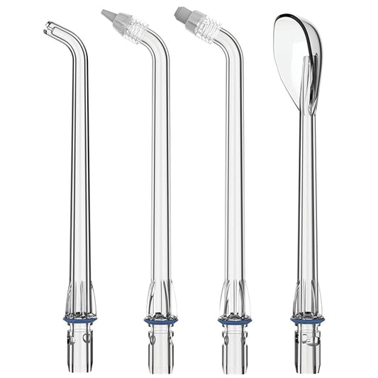 Replacement Tips for B0BTQT6PST HealthSmart Compact Cordless Water Flosser, 4 Pack, Includes (1) Standard, (1) Orthodontic, (1) Tongue Cleaner, (1) Periodontal Replacement