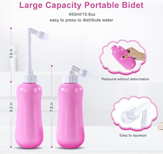 FOOFOO Portable Bidet Travel Large Capacity 450ml(15oz) Personal Toilet Handheld Pink