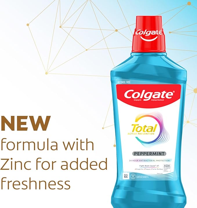 Colgate Total Pro-Shield Alcohol Free Mouthwash, Antibacterial Formula, Peppermint - 500 mL, 16.9 fluid ounce (6 Pack)
