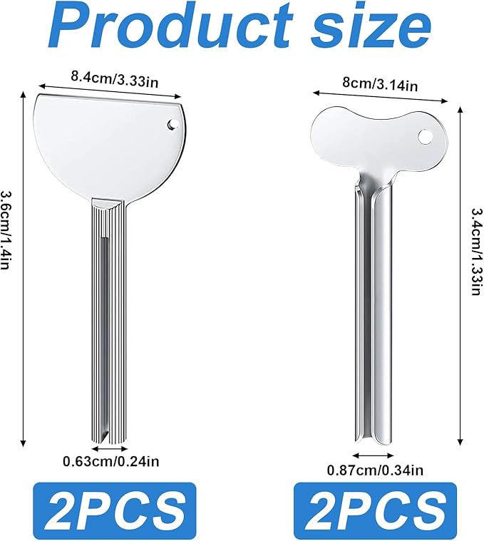 4 Pcs Toothpaste Tube Squeezer,Keys Metal Roller Hair Dye Dispenser Tool, Stainless Steel Toothpaste Squeezers,Metal Tube Key Squeezers Tooth Paste Squeezer for Bathroom Cosmetic Paint Hand Cream