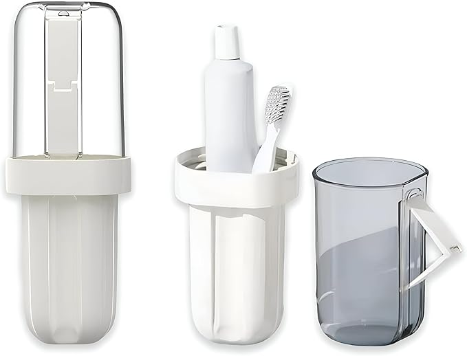 Toothbrush Travel Case, 2-in-1 Portable Toothbrush Holder with Leak-Proof Tray and Rinse Cup with Handle for Travel, Camping, Gym, and Outdoor Use