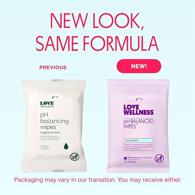Love Wellness pH Balancing Wipes for Women | Fragrance-Free | Vulva Cleanser for Balanced pH, Intimate Health & Hygiene | Non-Irritating with Aloe Vera for Sensitive Skin | Travel Size | 3-Pack