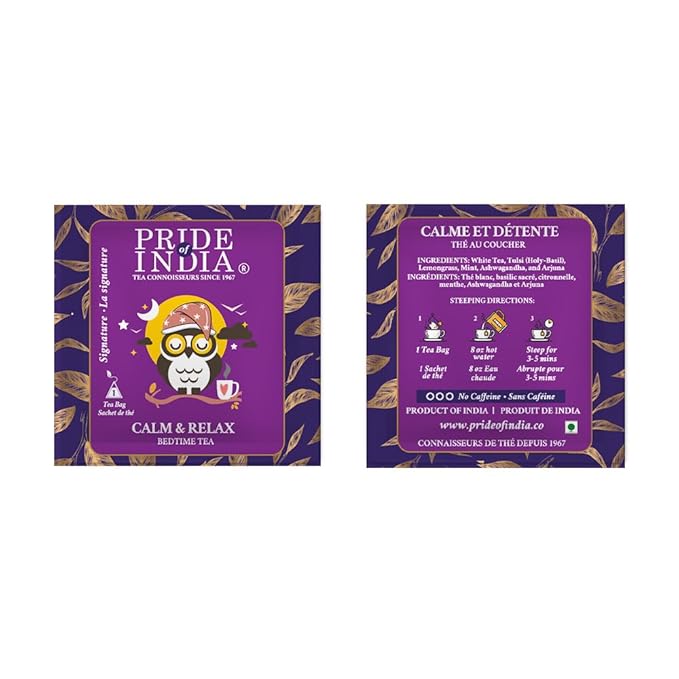 Pride of India | PACK of 2 - Sip and Relax : Bedtime Tea | 15 Pyramid Full Leaf Individually Wrapped Tea Bags| 100% Natural Blend of White Tea & Herbs from Single Origin | Calming and Soothing