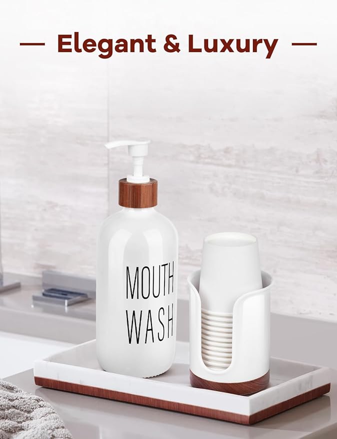 Premium Bathroom Cup Dispenser - Compact Cup Holder for Dixie Cups 3 oz Cups, 3 4 Ounce Mouthwash Cup Dispenser - PC/Walnut, White, Pack of 1