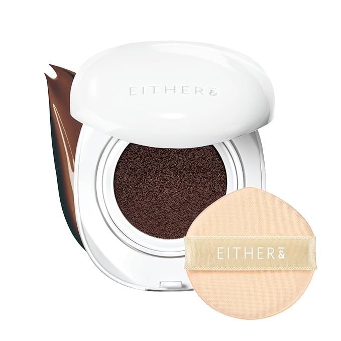 EITHER& Glow Pixel Cushion Foundation, Natural Coverage, Glow Finish – Up to 100 Hours, Moisturizing and Hydrating, Korean Beauty (#40N Espresso, 12g)