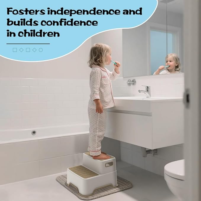 Toddler Step Stool for Bathroom sink, 2 Pack Step Stool for Kids, Plastic Potty Training Toilet Stepping Stools, Child and Baby Lightweight&No-Slip Two Step Stools for Kitchen(Off-White/Khaki)