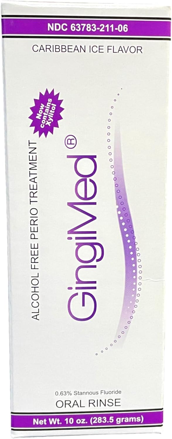 GingiMed .63% Stannous Fluoride Mouthwash with Xylitol | Alcohol-Free Fluoride Mouth Rinse | Periodontal Disease Treatment (Caribbean Ice - 10 Ounce)