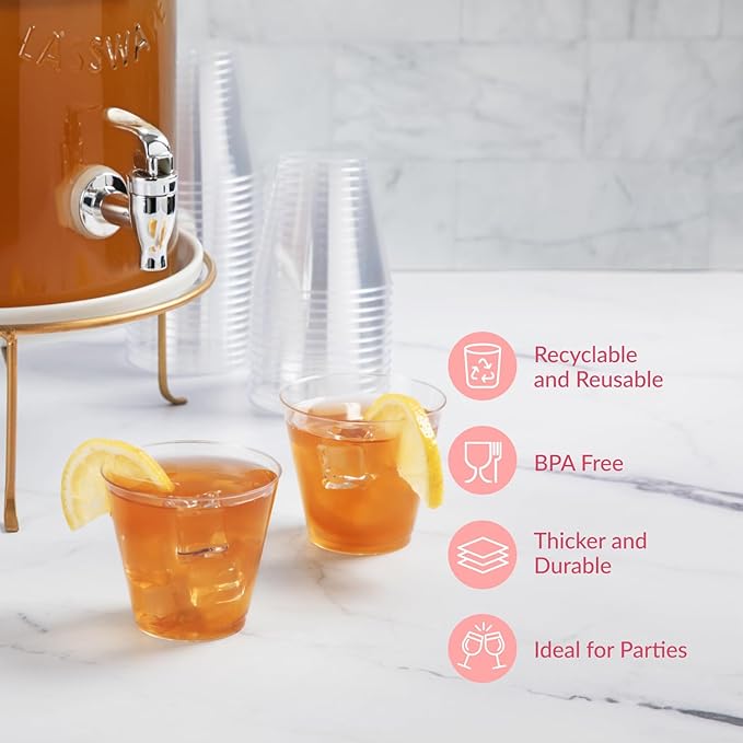 Prestee Disposable Shot Glasses 1 oz - 100 Pack Clear Plastic Shot Glasses for Party, Mini Jello Shot Cups, Small Plastic Cups for Tastings, Condiments, Snacks, and Cocktail Sampling