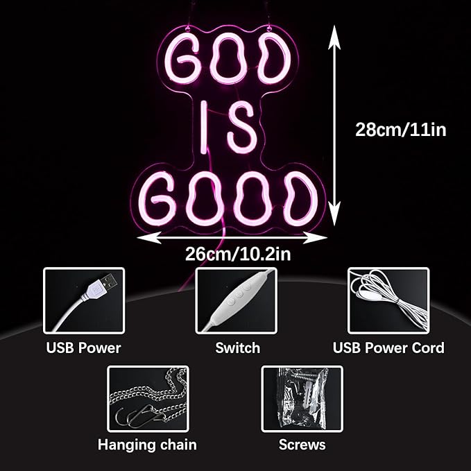 God is Good Neon Light ，Preppy Christian Decor Neon Sign