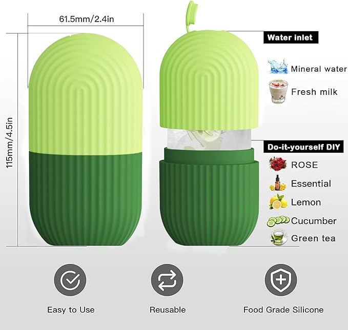 XHJRI Ice Roller Massager for Face, Eyes and Neck - Naturally Condition Skin, De-Puff Eye Bags, Reduce Migraine Pain - Reusable Silicone Ice Mold (Green)