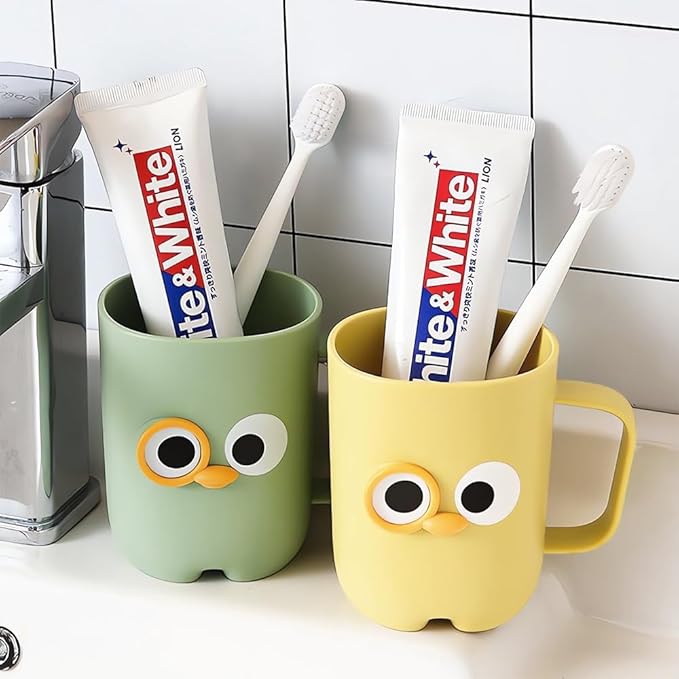 4 Pcs Cute Cartoon Bathroom Tumbler Cups, Unbreakable Reusable Toothbrush Holders, Plastic Household Drinking Cups, Dishwasher Safe Water Mugs for Kids Couples Friends Gift (4 Large)