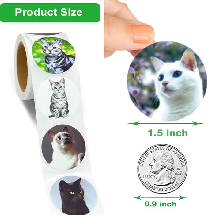 1.5" Cat Stickers for Kids Teachers, 500 Pcs Cat Kitten Stickers for Toddlers Birthday Party, School Reward, Giveaways