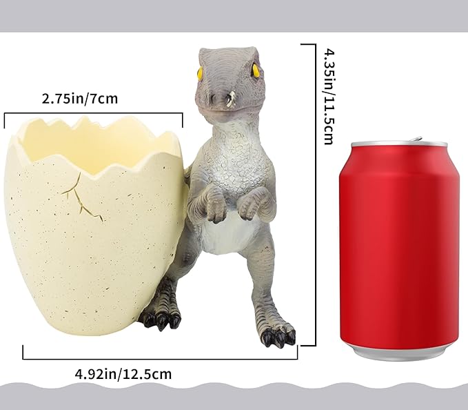 FlidRunest Dinosaur Kids Toothbrush Holder Tooth Brush Organizer for Bathroom - Sturdy Resin Dino Tooth Brush Holder - Easy to Clean - Dinosaur Bathroom Decor for Birthday, Children's Day-Grey