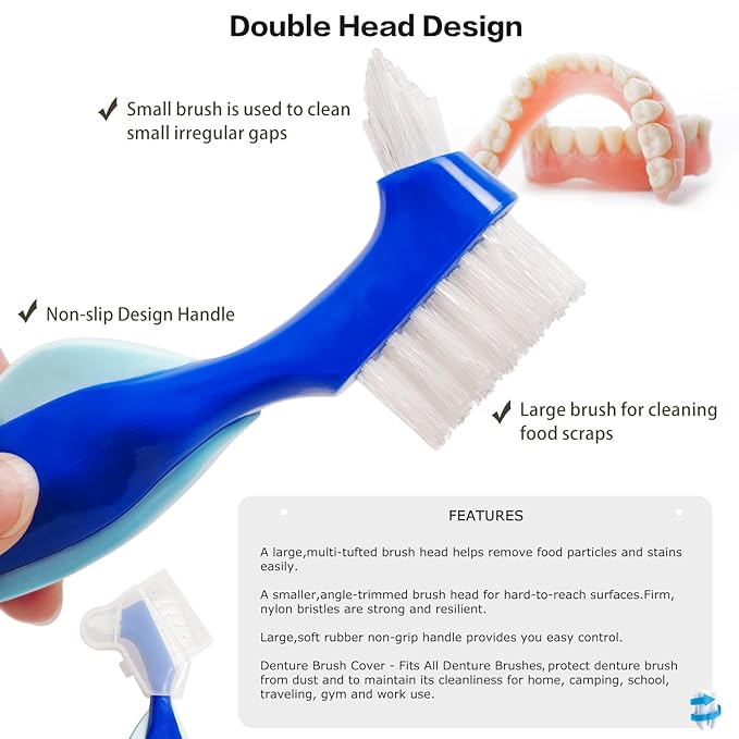 Leak Proof Denture Cups Bath, Dishwasher safe, Denture Case for Soaking Full & Partial Dentures, Retainers, with Hard Denture Cleaner Brush & Denture Brush Cover (Transparent Rouge)