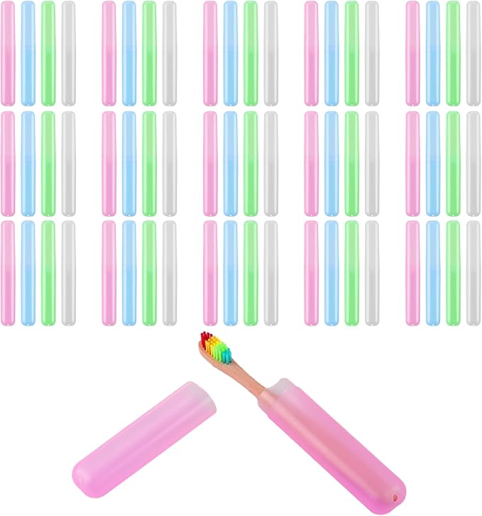 Lnrueg 60PCS Portable Travel Toothbrush Holder Case, Plastic Toothbrush Case, Toothbrush Cases for Indoor, Outdoor, Travel, Camping, School, and Home Use