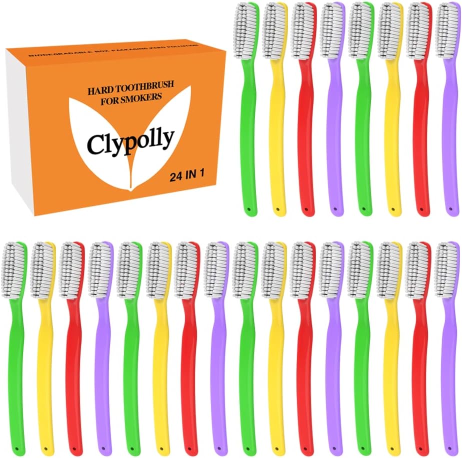 Hard & Firm Toothbrush Stiff Bristle Brush for Smokers Oral Care Teeth Whitening Cleaning for Adult Travel Pack of 24