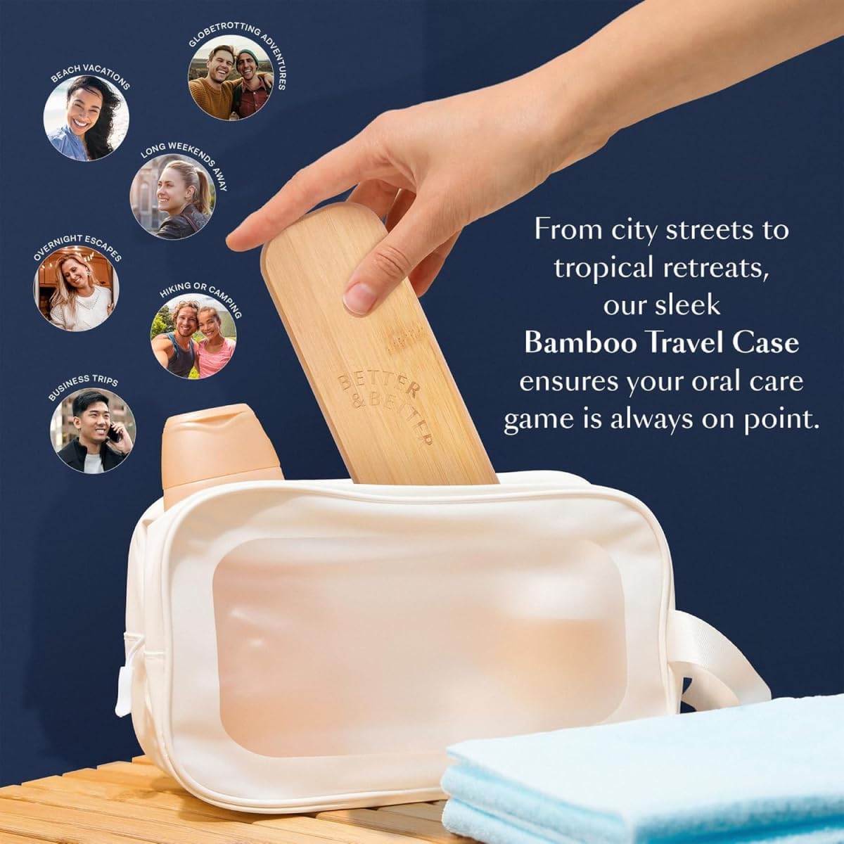 Better & Better Travel Case Designed for The Bamboo Sonic Toothbrush | Fits 2 Replacement Brush Heads & 1 Electric Brush Handle | Natural Bamboo with Dual Magnetic Closure