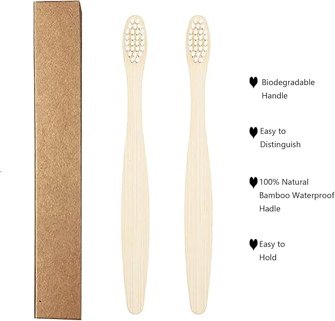 SEVENHEAD 10 PCS Kids Bamboo Toothbrushes Soft Bristles Wooden Toothbrushes, Natural Biodegradable BPA Free Eco Friendly Toothbrushes White