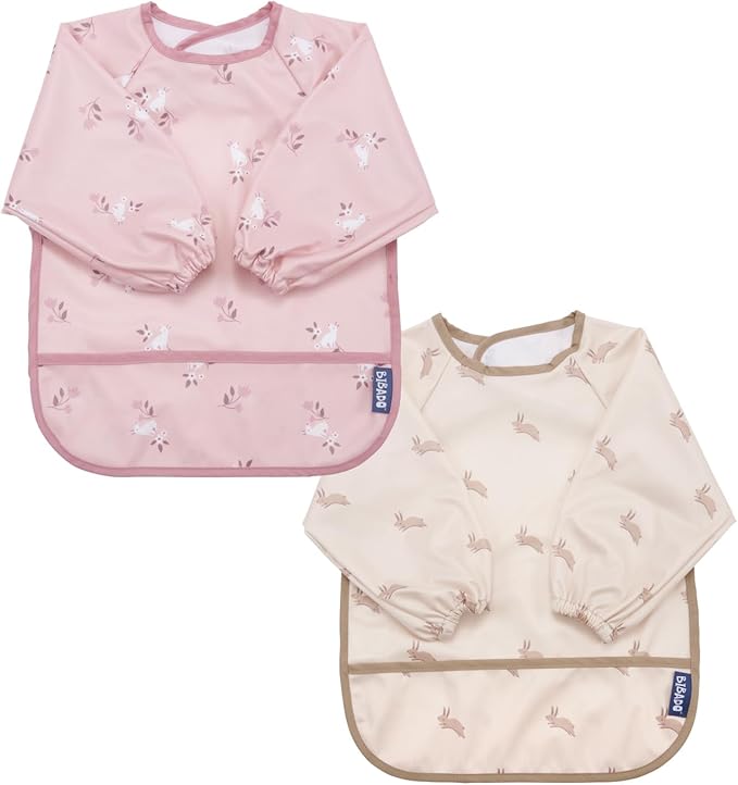 BIBaDO Mess Proof Baby Bib, 2 Pack Long Sleeve Bib, 6 month - 3 Years, Waterproof Bibs for Toddlers, Machine Washable