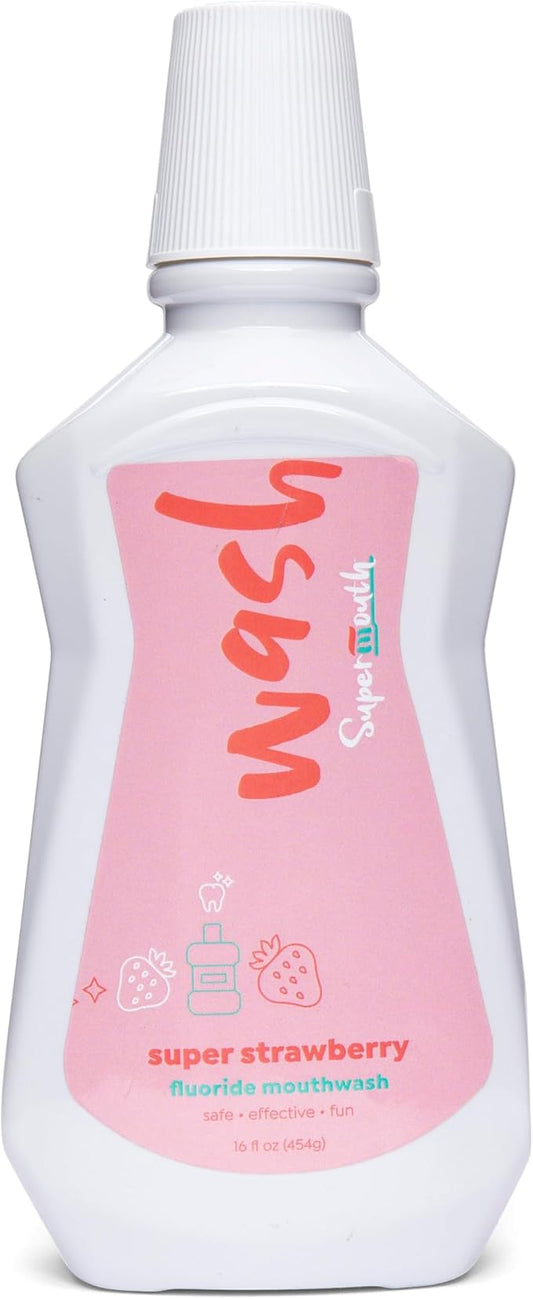 SuperMouth® Fluoride Mouthwash – Fluoride + Nano-Hydroxyapatite, Vitamins D3 & K2, Prebiotics, Alkaline pH 8.5, Alcohol-Free, Strengthens Enamel, Freshens Breath, Safe Clean Ingredients, Tasty Flavors