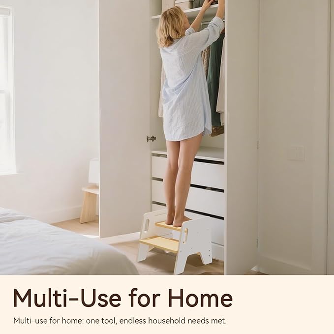 Wingyz Toddler Step Stool with Handles, Wooden Step stools for Kids, Durable 3-Level Height Adjustable Stepstool for Bathroom Sink, Kitchen, Bedroom,Potty Training