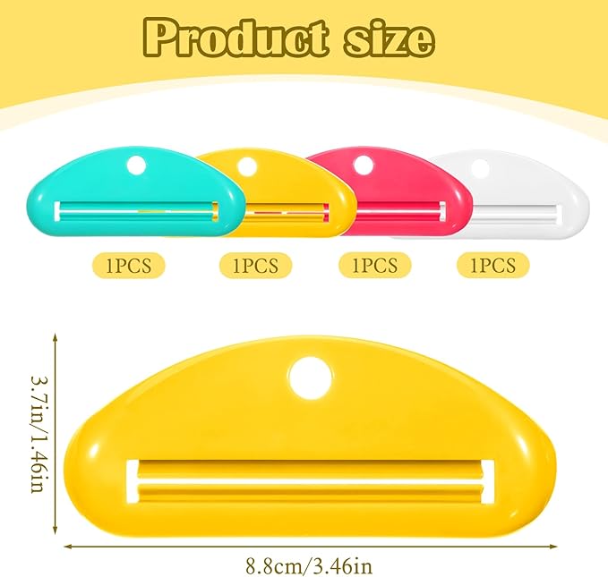 4Pcs Toothpaste Tube Squeezer Tool, Reusable Plastic Toothpaste Dispenser & Holder, 4 Assorted Colors Hanging Tooth Paste Squeezer for Bathroom Toothpastes Cream Cosmetics Paint