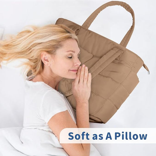 TOPDesign Puffer Tote Bag for Women, Lightweight Puffy Handbag with Compartments, Quilted Shoulder Bag for Work, Travel, Gym