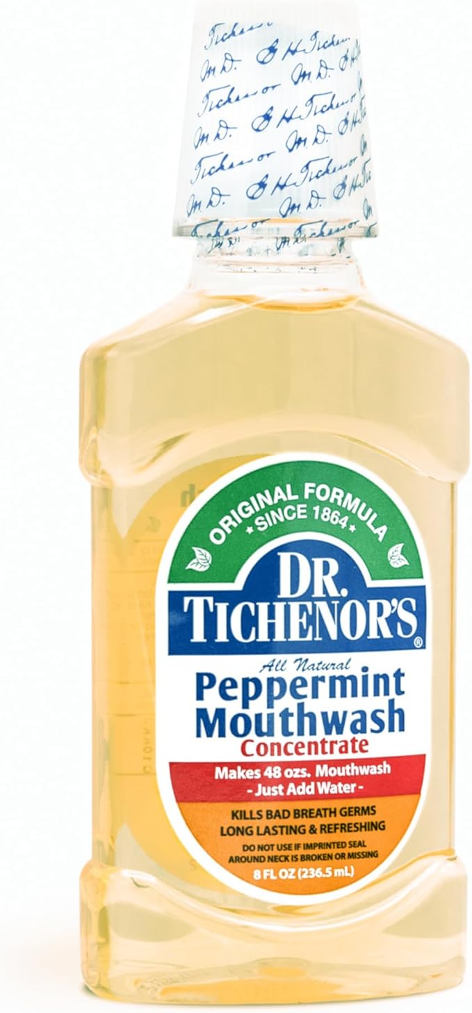 Dr. Tichenor's Peppermint Mouthwash Concentrate - Oral Rinse for Bad Breath and Oral Health with a Minty Punch for Soothing Relief of Minor Sore Throat Irritation - 8 Ounce (Pack of 3)