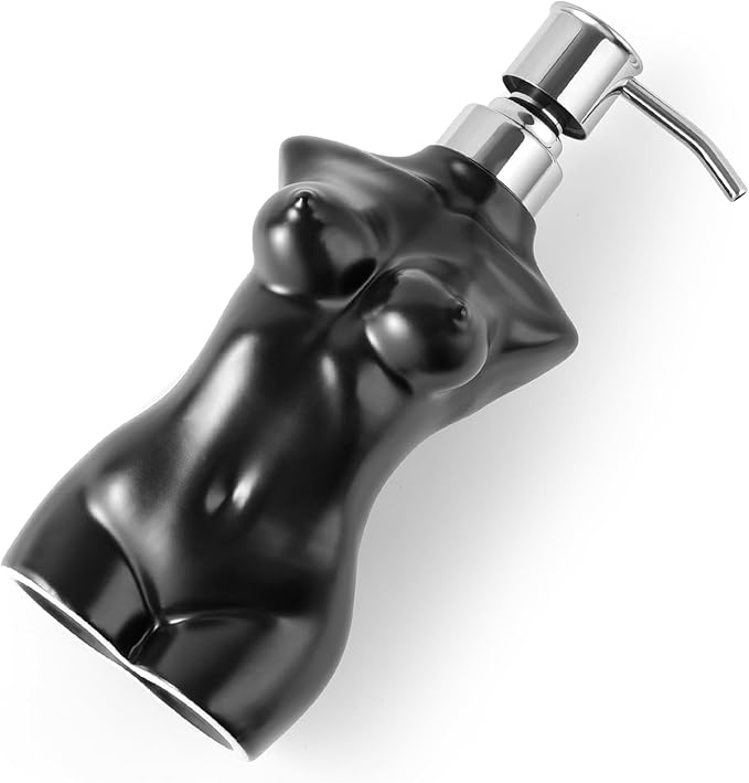 Ceramic Soap Dispenser with 304 Stainless Steel Pump Hand Lotion Liquid Dispenser Refillable for Kitchen and Bathroom Decorative (Matt Black)