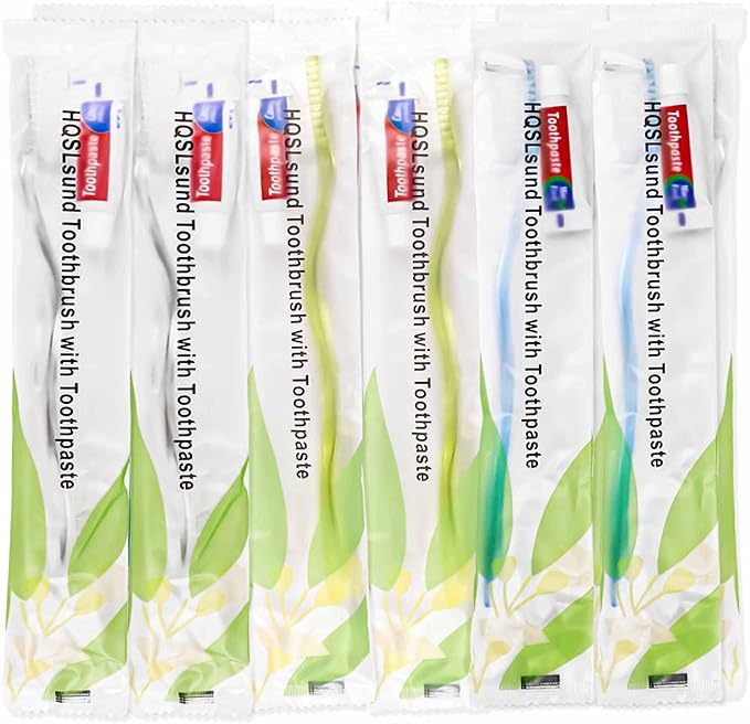 Disposable Toothbrushes with Toothpaste Individually Wrapped, 60Pack Manual Disposable Travel Toothbrushes Bulk, Adult Kid Travel Toiletries, 3 Colors