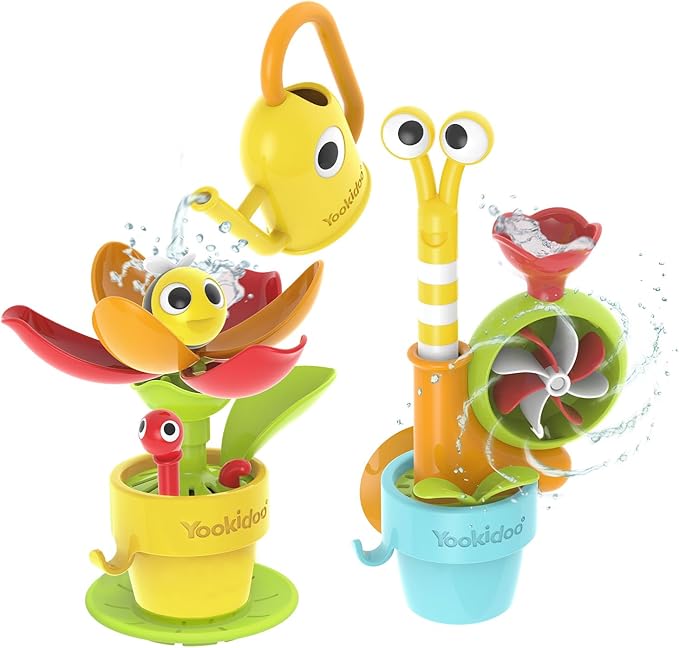 Yookidoo Toddler Baby Bath Toy (Ages 1-3) Garden Adventure Set Bundle: Snail & Flower with Watering Can (Mold Free) Attach to Any Tub or Shower Fun for Bath Time - Great for Boys , Girls , & Kids