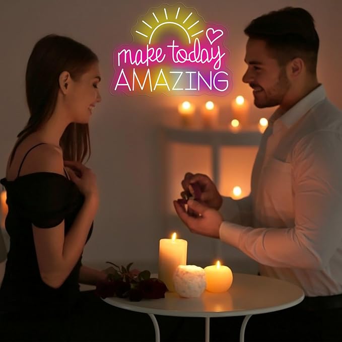 Make Today Amazing Neon Sign Heart Sunrise Positive Led Neon Light for Wall Decor Inspirational Rainbow Color Light Sign Boho Wall Art LED Neon Light Up Sign for Party Wedding Birthday School Gym