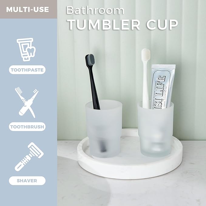 Glass Tumbler Cap 2 Pack, Aomasi Frosted Bathroom Rinsing and Mouthwash Cup, Toothbrush & Toothpaste Holder & Drinking for Glassware