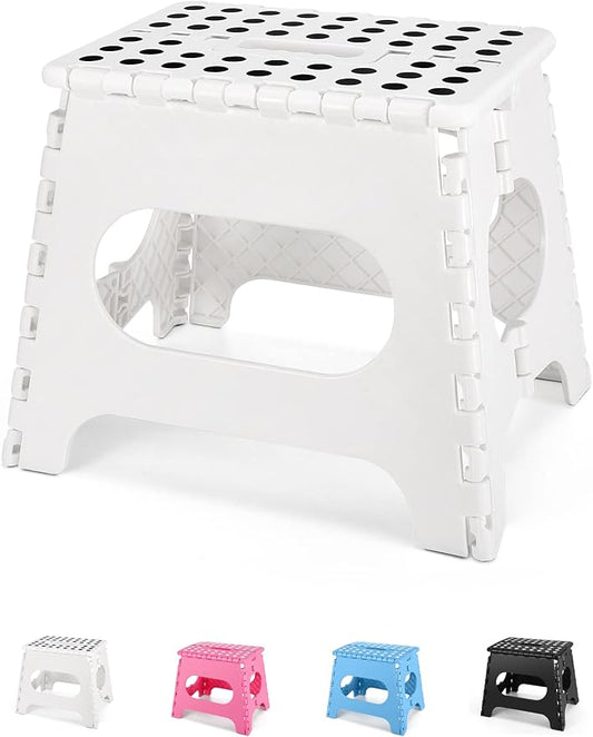 Dyforce Non-Slip Folding Step Stool - 11 inch Height Premium Heavy Duty Foldable Step Stool for Kids, Kitchen Garden Bathroom Camping Stepping Stool - White