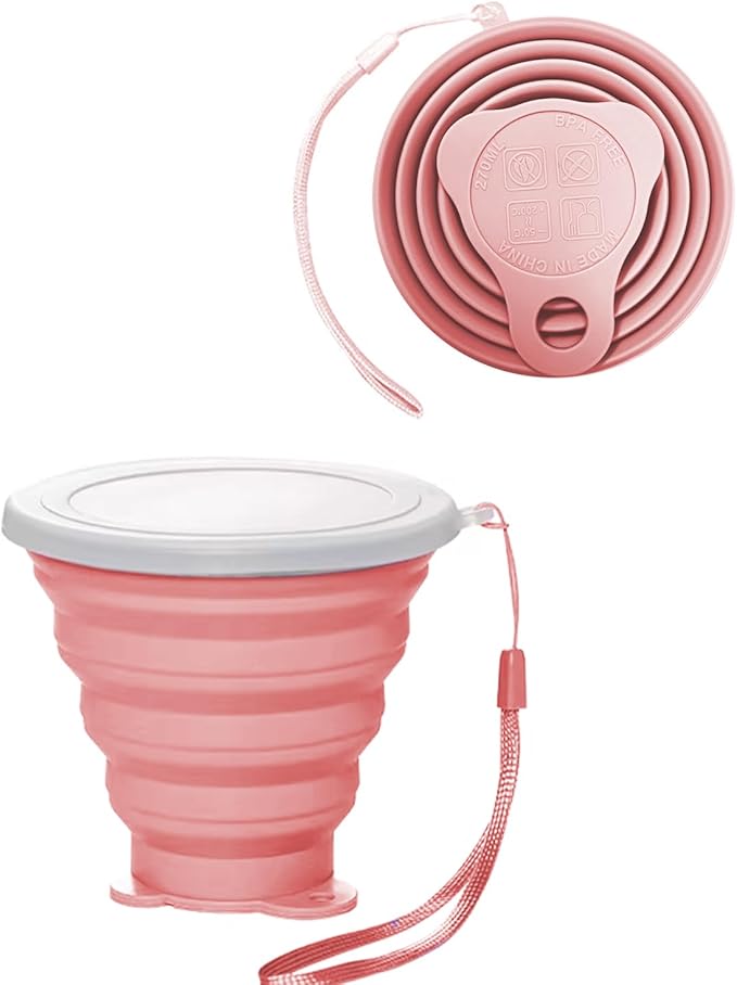 Silicone Collapsible Cups for Camping Travel,Small Portable Backpacking Camping Cup for Outdoor,Reusable Drinking Cup with Scale,270ml(Pink)