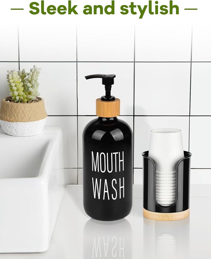 Bathroom Cup Holder - Small Cup Dispenser for Dixie 3 oz Bathroom Cups, 3 4 Ounce Mouthwash Cup Dispenser - PC/Bamboo, Black, Pack of 2