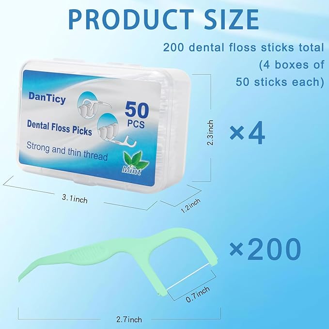 Dental Floss Picks Extra Strong with Easy Grip Handle, Professional Clean Flosser Picks Toothpicks, Fresh Mint, 200 Count, Green