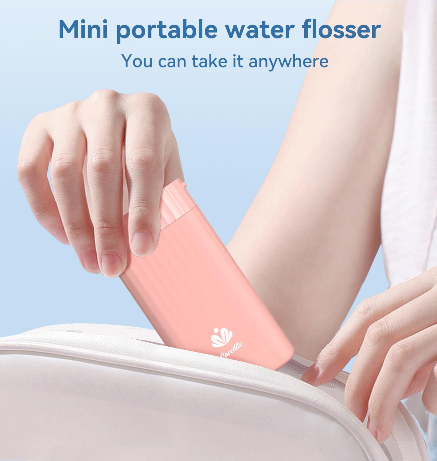 Portable Water Flosser for Teeth,Travel Water Flosser Picks,Mini Cordless Oral Irrigator Rechargeable Power Dental with Telescopic Water Tank, IPX7 Wateroproof for Brace & Sensitive Teeth Care,Pink