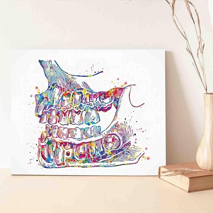 Watercolor Framed Wall Art,Dentist Art Watercolor Print Teeth Tooth Art Dental Clinic Decor Art Dentistry Office Graduaiton Dentist Poster Gift~-16"X20" Canvas Print With Frame