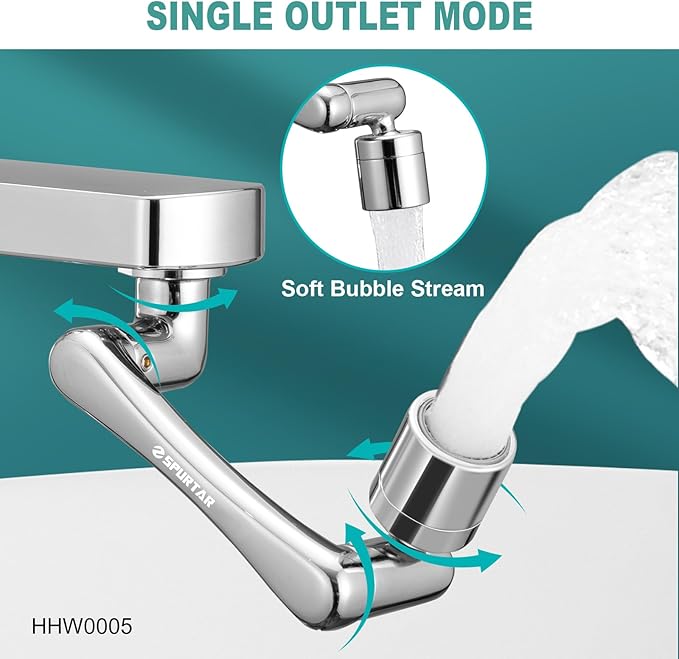 Spurtar 1440° Sink Faucet Extender for Toddlers, Faucet Aerator with Filter Swivel Silver Faucet Attachment, Multifunctional Rotatable Single Mode Fit for Bathroom Kitchen Tap G 1/2", 55/64",15/16"