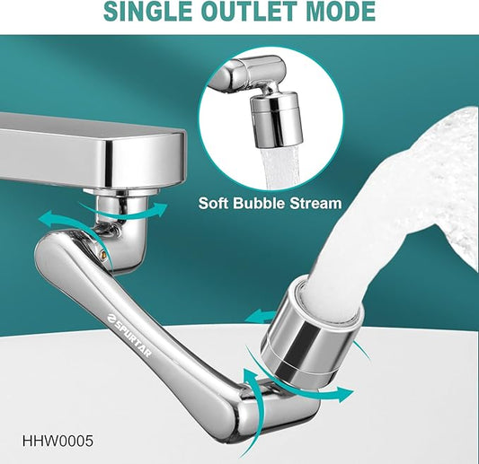 Spurtar 1440° Sink Faucet Extender for Toddlers, Faucet Aerator with Filter Swivel Silver Faucet Attachment, Multifunctional Rotatable Single Mode Fit for Bathroom Kitchen Tap G 1/2", 55/64",15/16"