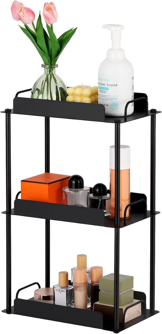 KATHY&BOB Bathroom Countertop Organizer, Make-up Desk Organization, Dressing Shelf Desktop Storage for Bathroom Cosmetic Dorm Kitchen Living Room, Multipurpose Cubicle Display Rack (Black, 3 Tiers)