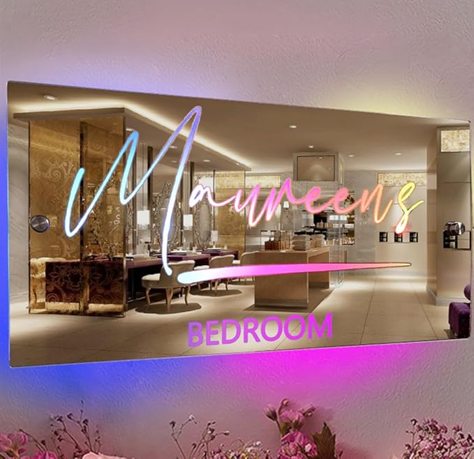 Personalized Bedroom LED Name Mirror Light Custom LED Light Up Mirror Multi Colour Lighting Mirror Name Sign, Custom Name Neon Sign Light Wall Decor Mirror for Bedroom Livingroom,Bar, barber shop