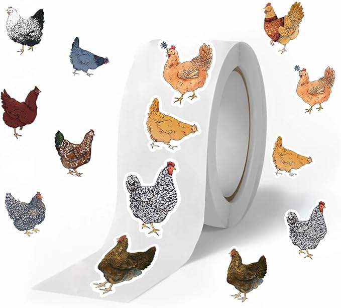 1000PCS Chicken Stickers Roll for Kids, 2 Rolls 10 Styles Cute Hen and Farm Stickers, Waterproof Vinyl Decals for Water Bottles Laptops Scrapbooking Party Favors Classroom Rewards